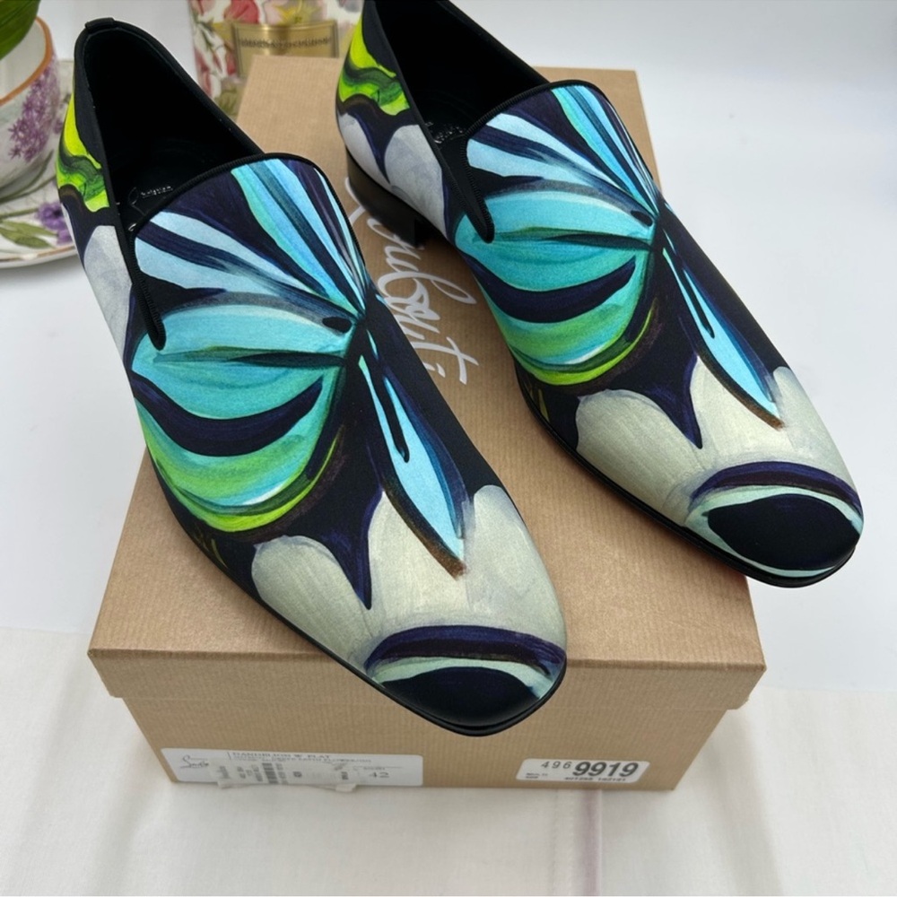 Men’s Christian Louboutin dandy chick floral satin loafers size 42 made Italy